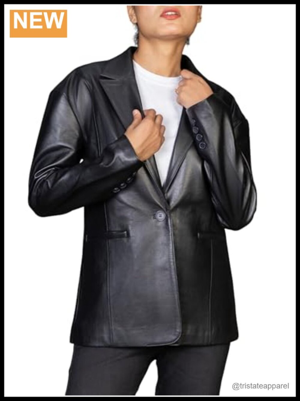 Oversized Lambskin Leather Blazer Women Business Casual Coat Plus Size